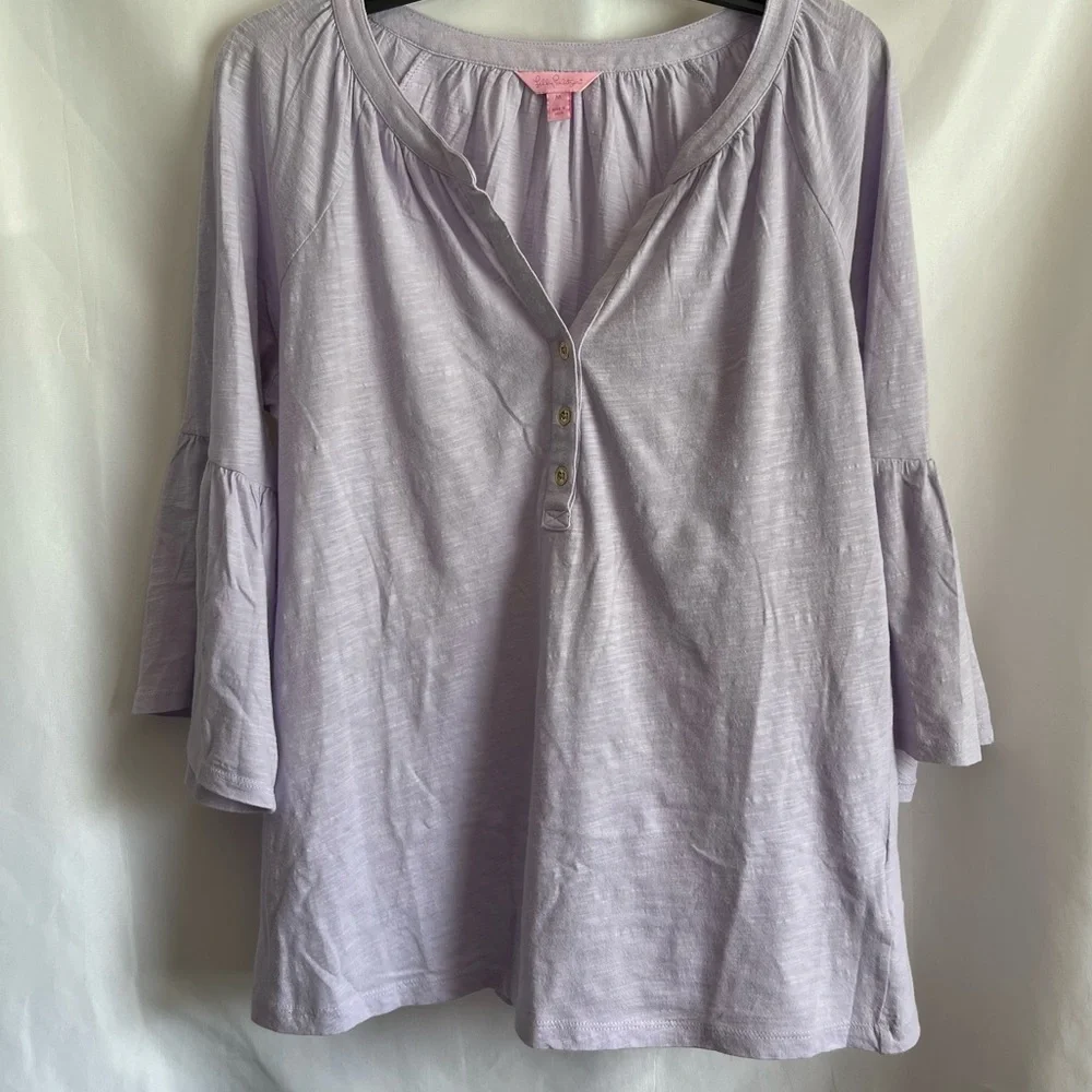 Lilly Pulitzer Women’s Teigen Light Lilac Verbena Etta Long Sleeve Top Medium - Picture 2 of 6